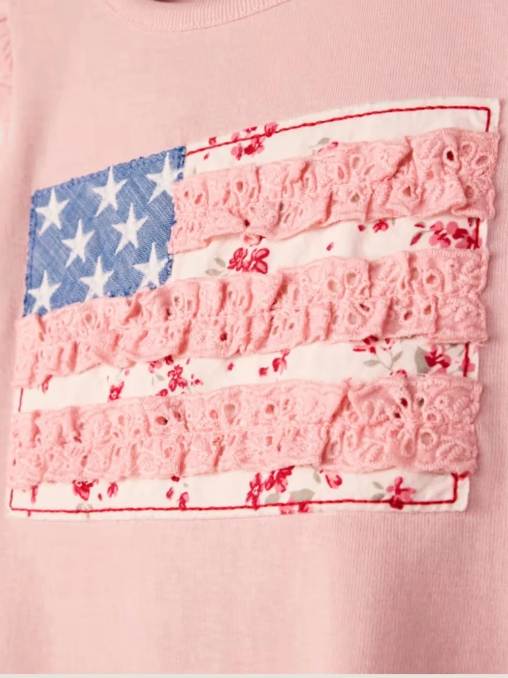 Gymboree 2T Toddler Girl Americana Pink Ruffle Sleeve Flag Top